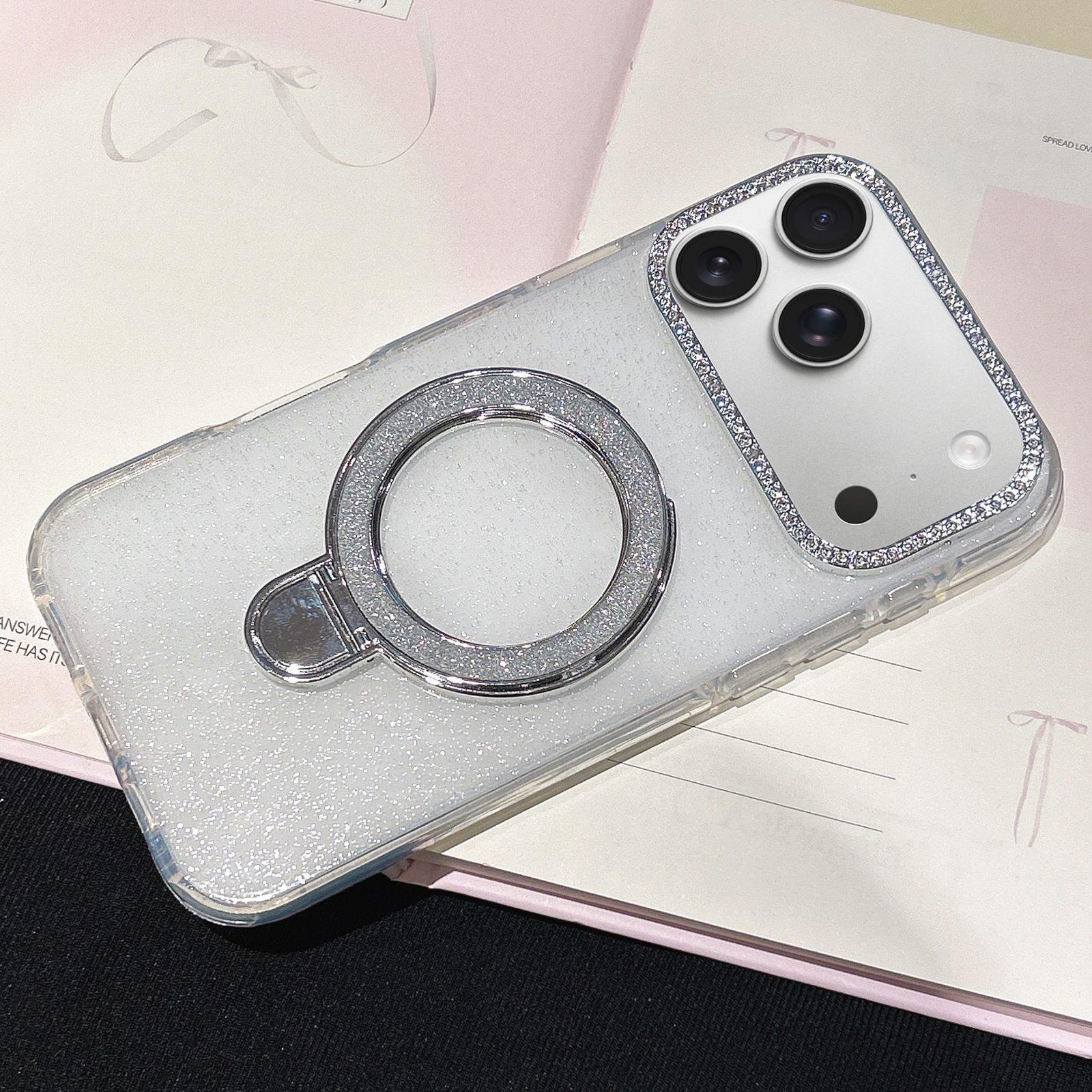 Compatible with iPhone 18 Pro & 17 Pro Gradient Glitter Diamonds MagSafe Phone Case - White