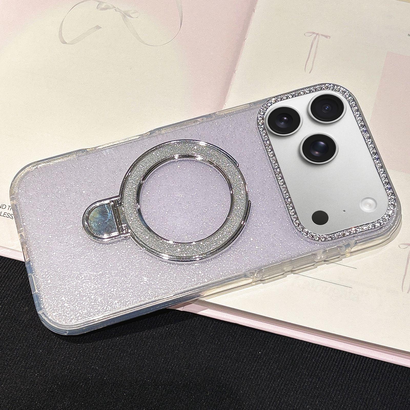 Compatible with iPhone 18 Pro & 17 Pro Gradient Glitter Diamonds MagSafe Phone Case - Light Purple
