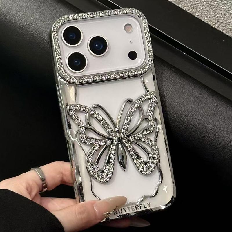 Compatible with iPhone 18 Pro Hollow Butterfly Electroplating TPU Phone Case - Silver
