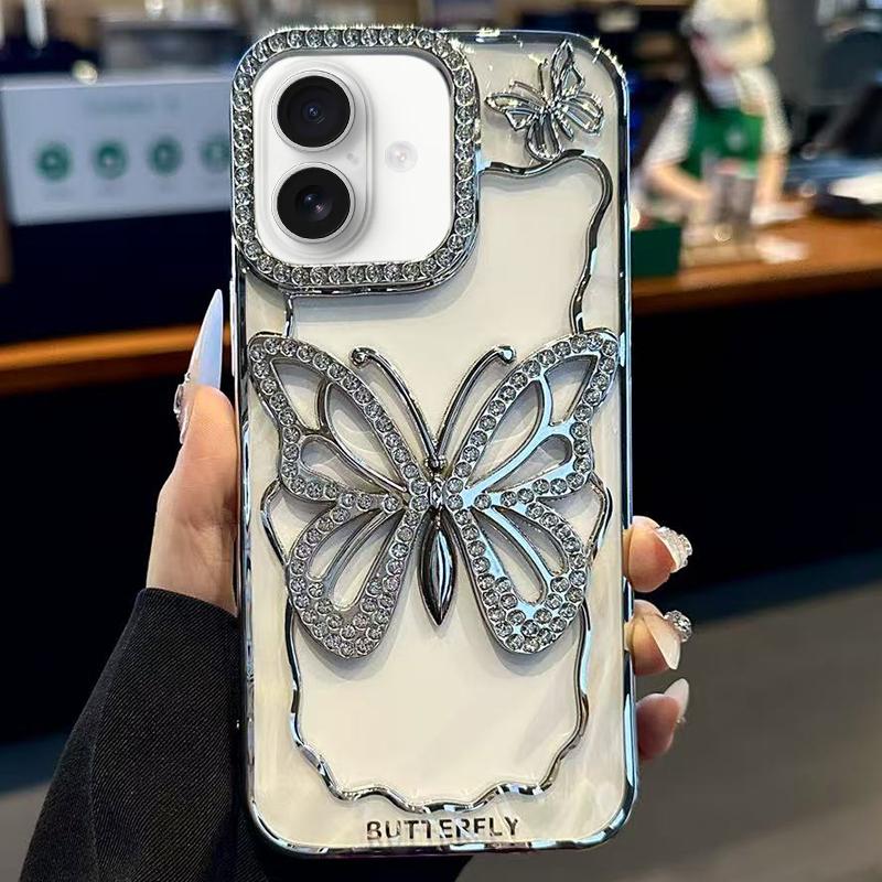 Compatible with iPhone 18 Hollow Butterfly Electroplating TPU Phone Case - Silver