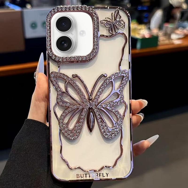 Compatible with iPhone 18 Hollow Butterfly Electroplating TPU Phone Case - Rose Gold