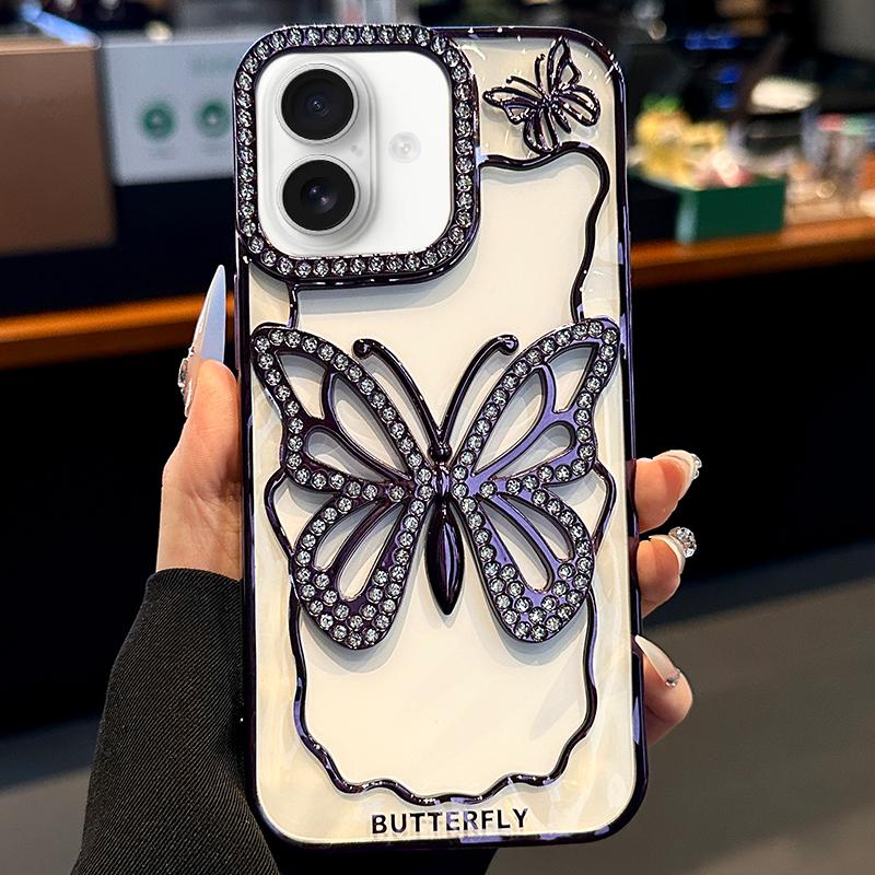 Compatible with iPhone 18 Hollow Butterfly Electroplating TPU Phone Case - Dark Purple