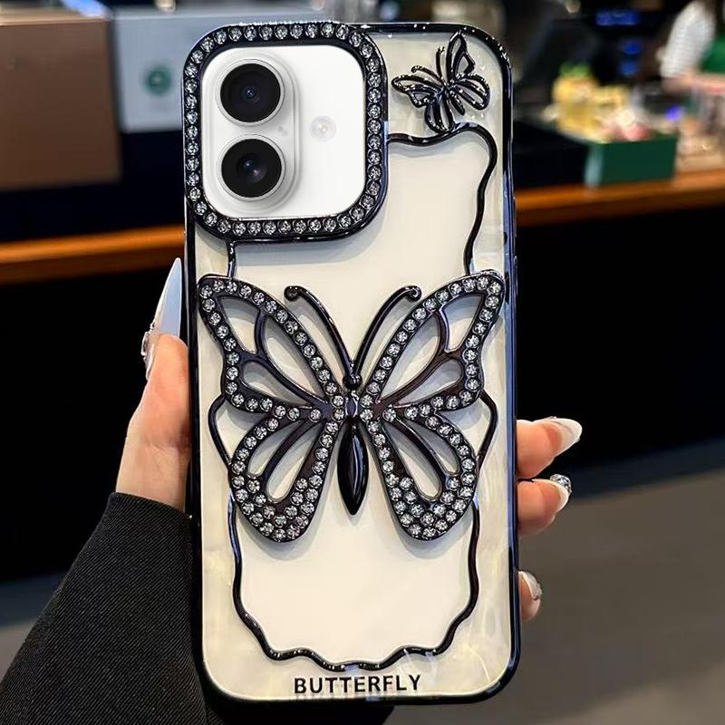 Compatible with iPhone 18 Hollow Butterfly Electroplating TPU Phone Case - Black