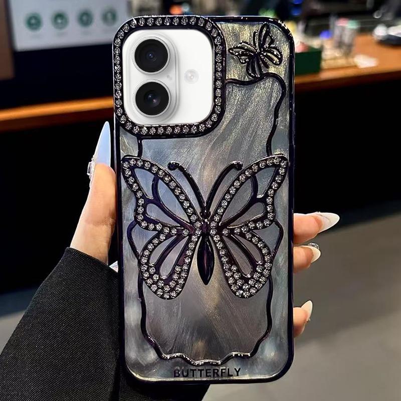 Compatible with iPhone 18 Butterfly Electroplating TPU Phone Case with Epoxy Cardboard - Dark Purple