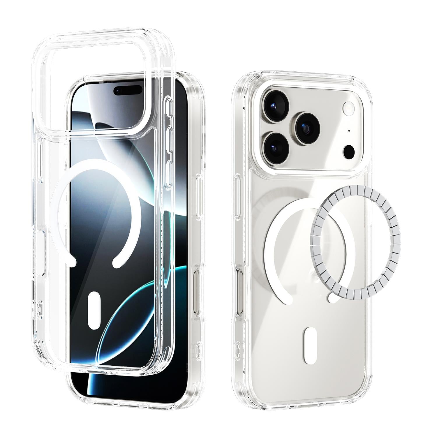 Compatible with iPhone 18 Pro & 17 Pro ABEEL MagSafe Magnetic Color Ring Anti-scratch Transparent Phone Case - White