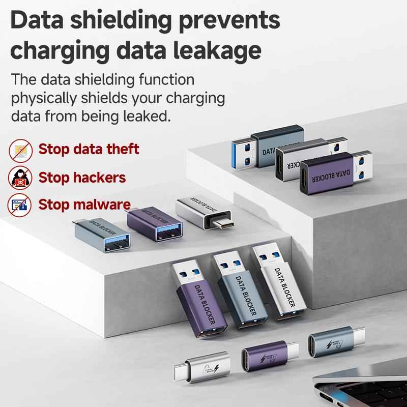 Uniqbuy For USB Charging Data Protection Blocker, Port:Type-C Male to USB-A Female(Gray Purple)
