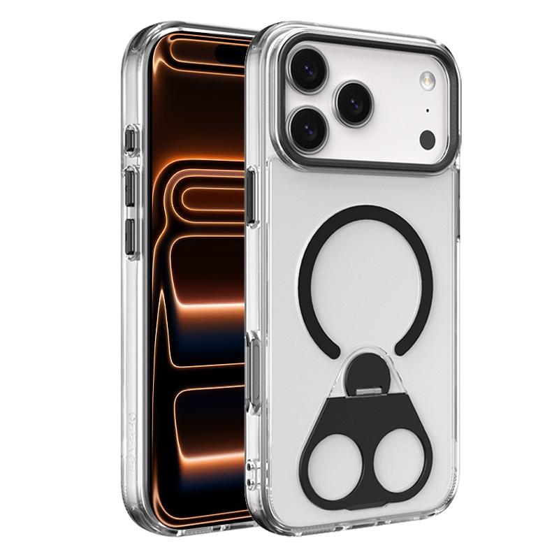 Compatible with iPhone 18 Pro & 17 Pro High Transparent MagSafe TPU Phone Case with 360 Degrees Rotating Ring Holder - Black