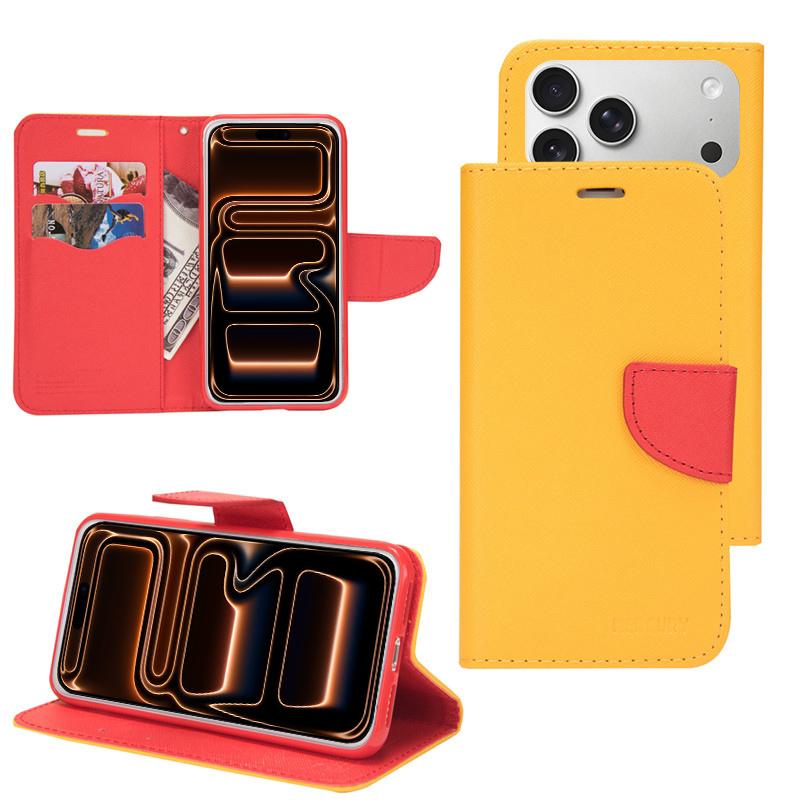 Compatible with iPhone 18 Pro & 17 Pro Mercury Contrast Color Splicing Leather Phone Case - Yellow