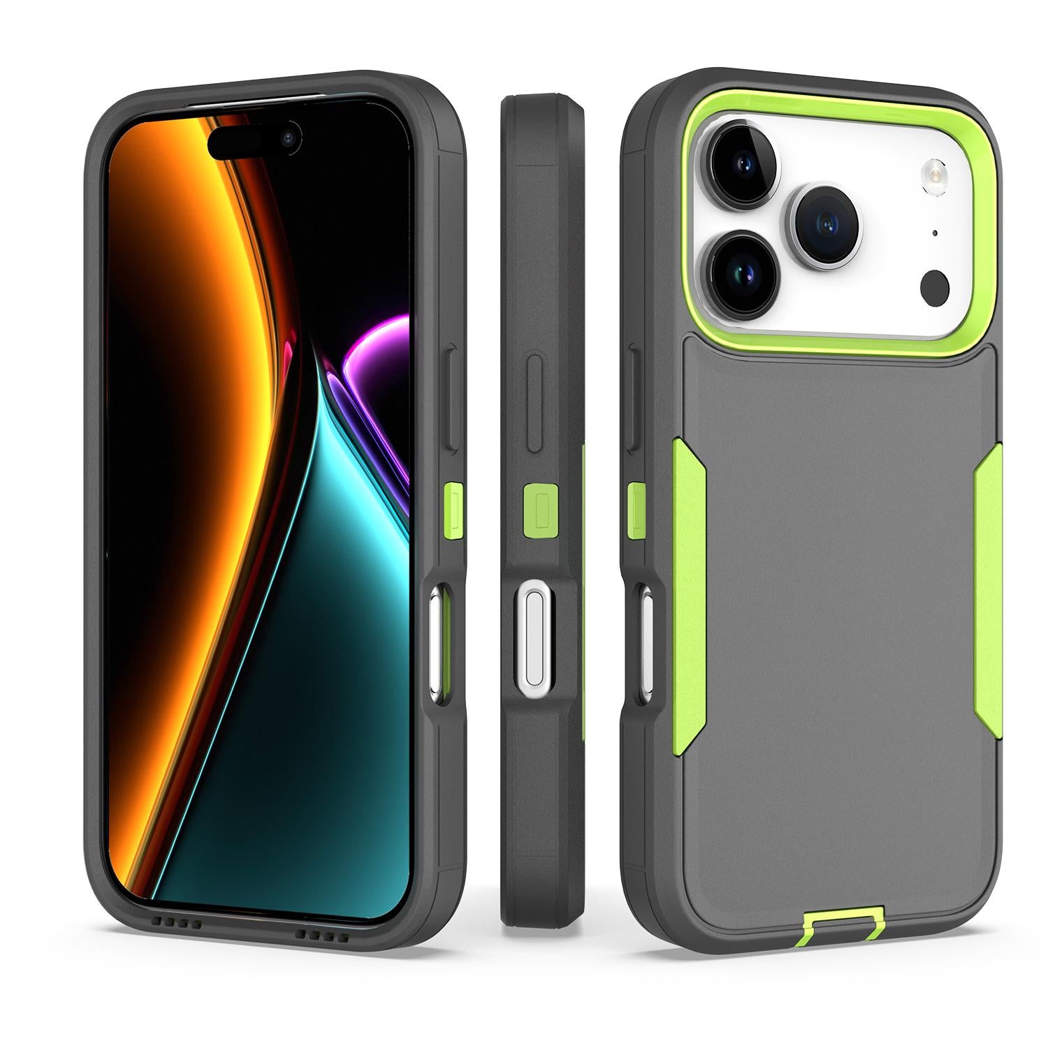 Compatible with iPhone 18 Pro & 17 Pro 2 in 1 PC Dual-Layer TPU Phone Case - Gray+Fluorescent Green