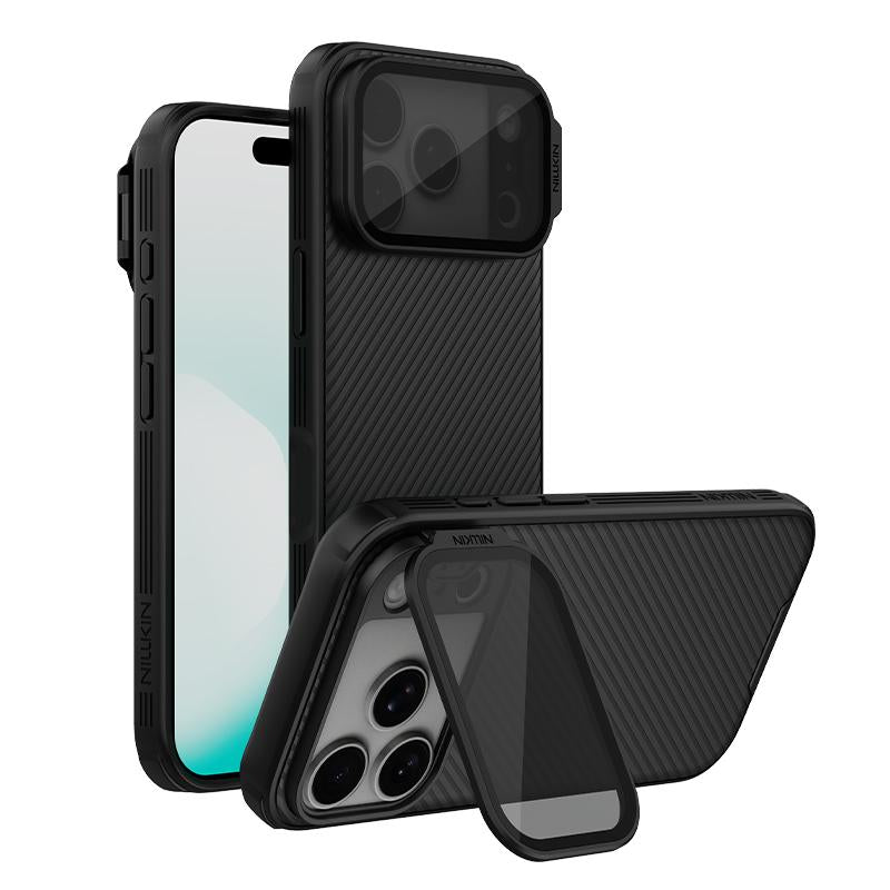 Compatible with iPhone 18 Pro NILLKIN CamShield Prop Texture Transparent Mirror Cover MagSafe Magnetic PC Phone Case - Black