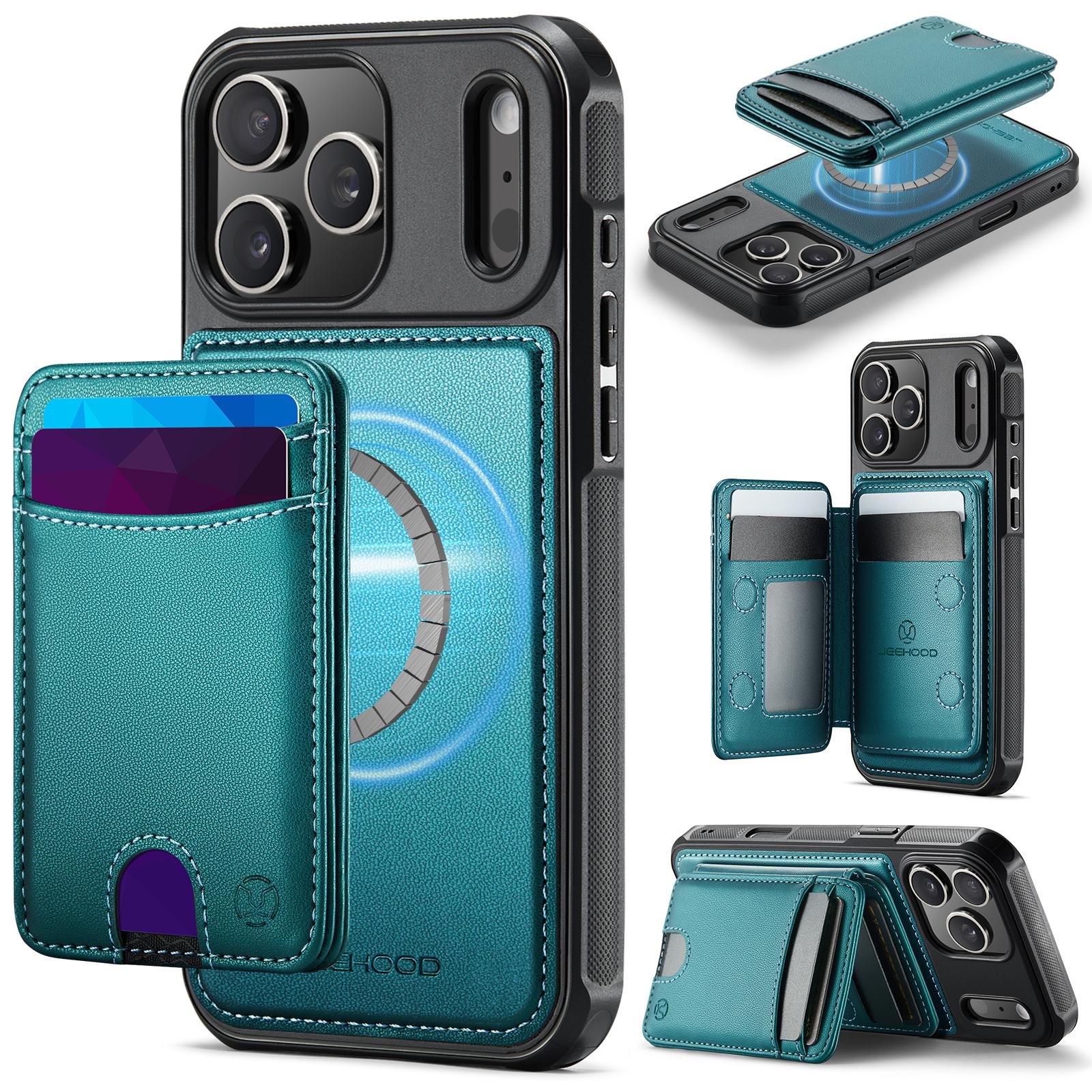 Compatible with iPhone 18 Pro JEEHOOD J10 Flip Card Bag MagSafe Split RFID Leather Phone Case - Green