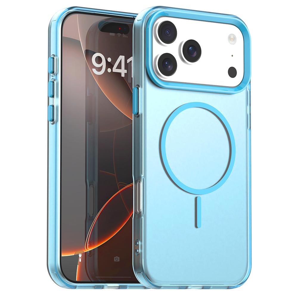 Compatible with iPhone 18 Pro Candy Fine Circle Magsafe PC Dual-Layer TPU Phone Case - Blue