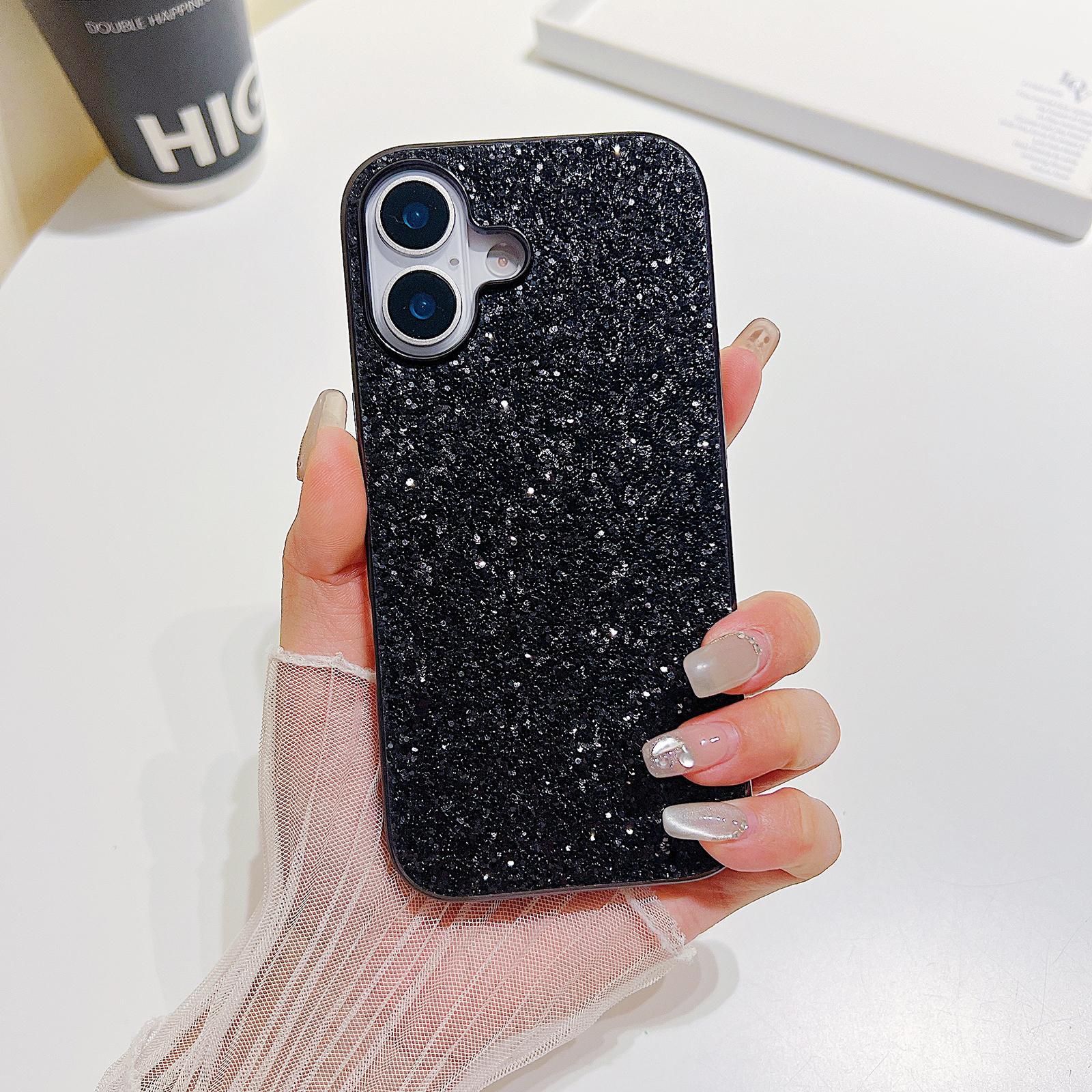 Compatible with iPhone 18 Glitter Powder Shockproof TPU Phone Case - Black