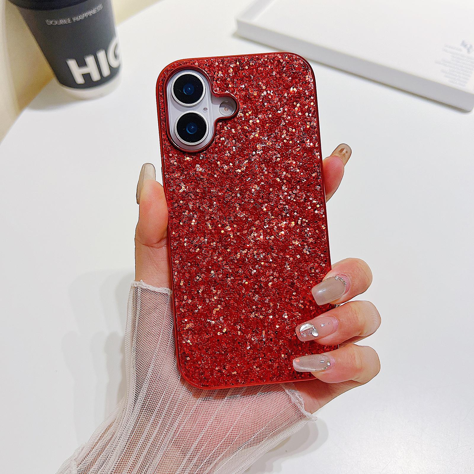 Compatible with iPhone 18 Glitter Powder Shockproof TPU Phone Case - Red