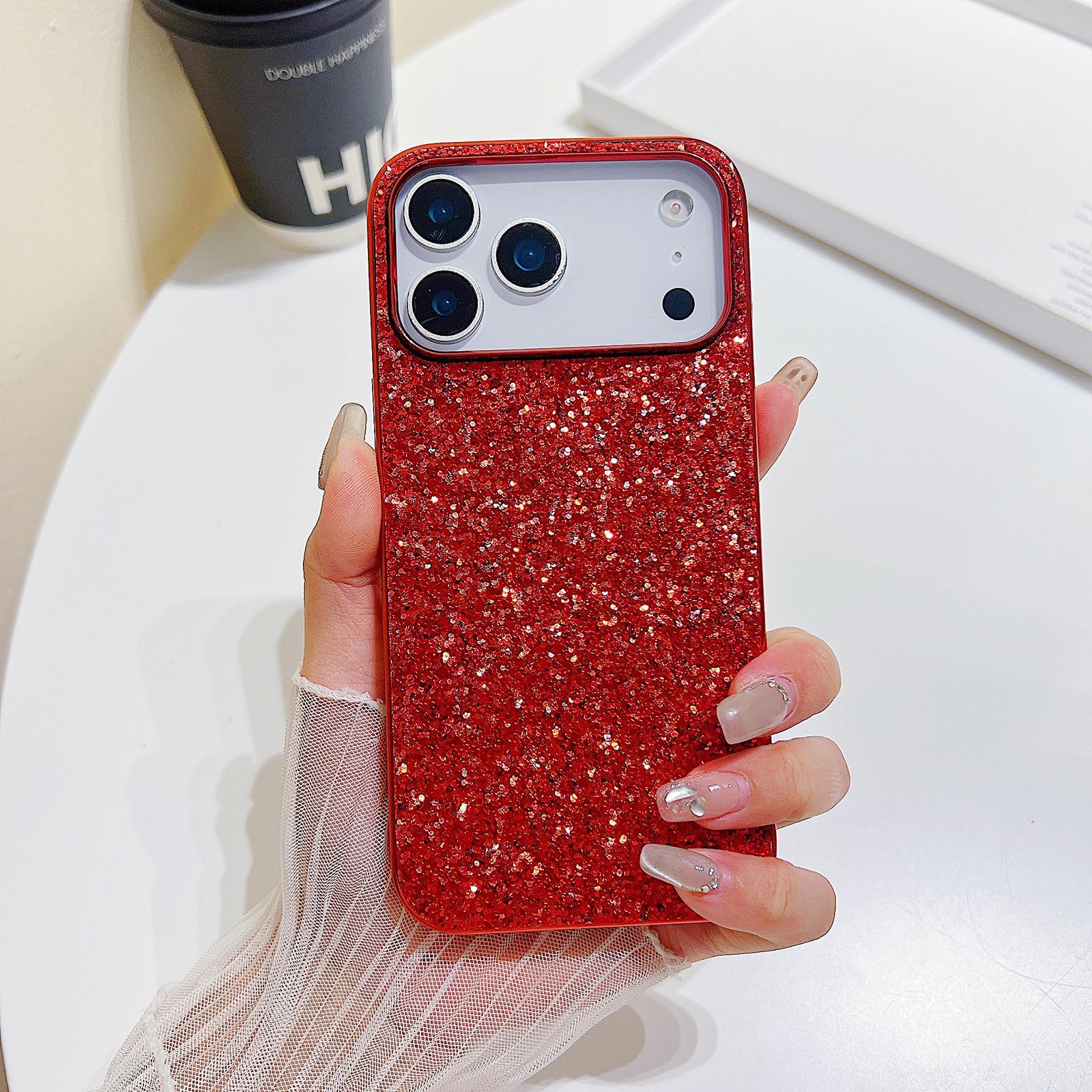 Compatible with iPhone 18 Pro Glitter Powder Shockproof TPU Phone Case - Red