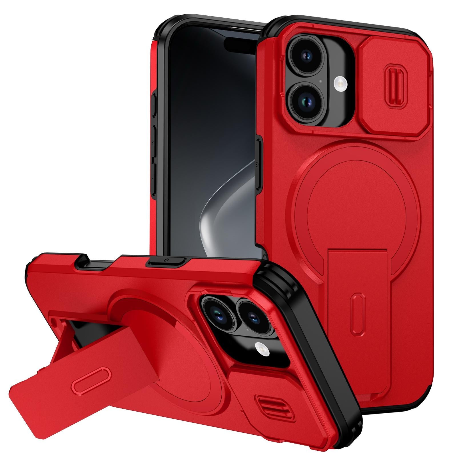 Compatible with iPhone 18 Sliding Camshield MagSafe Holder Phone Case - Red