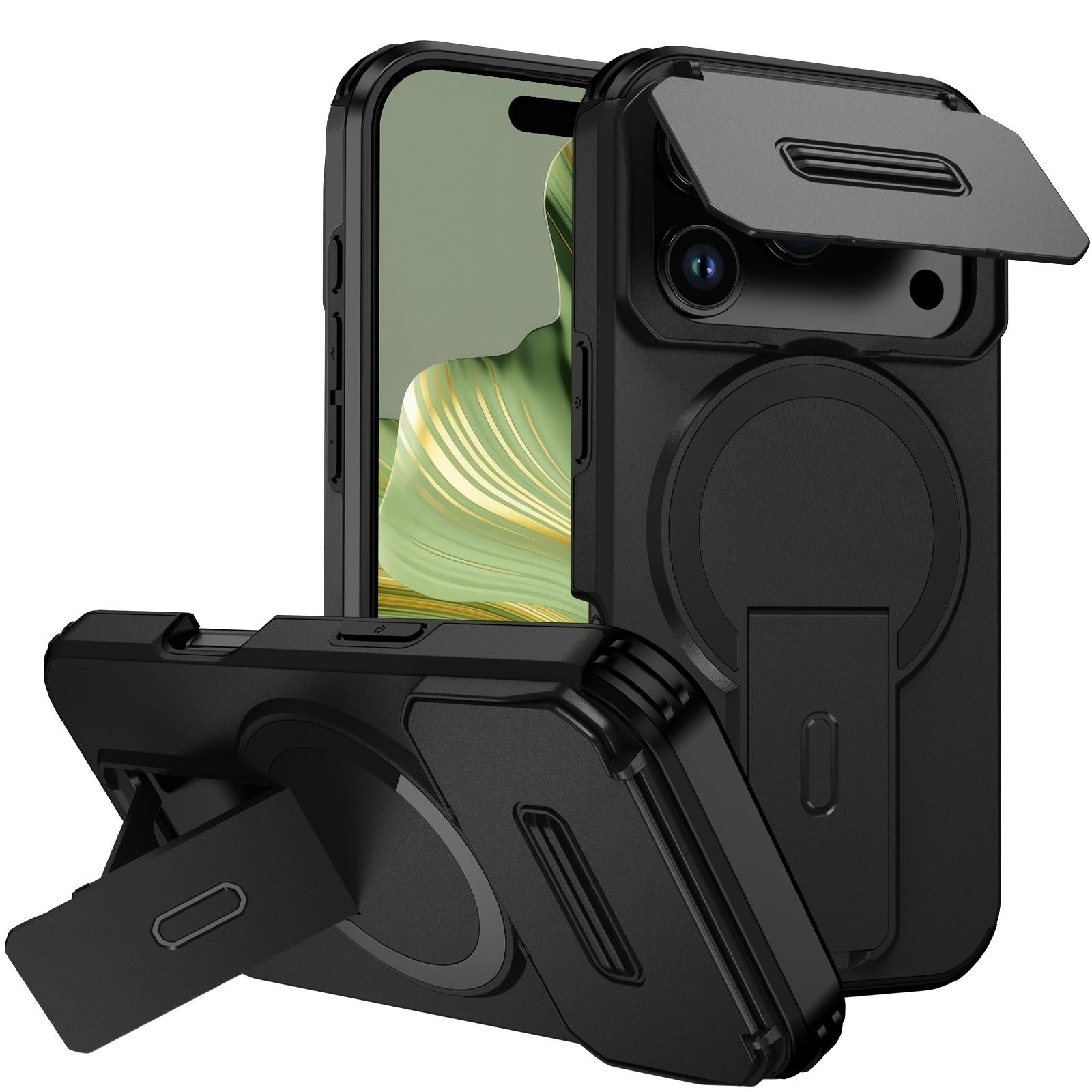 Compatible with iPhone 18 Pro Sliding Camshield MagSafe Holder Phone Case - Black
