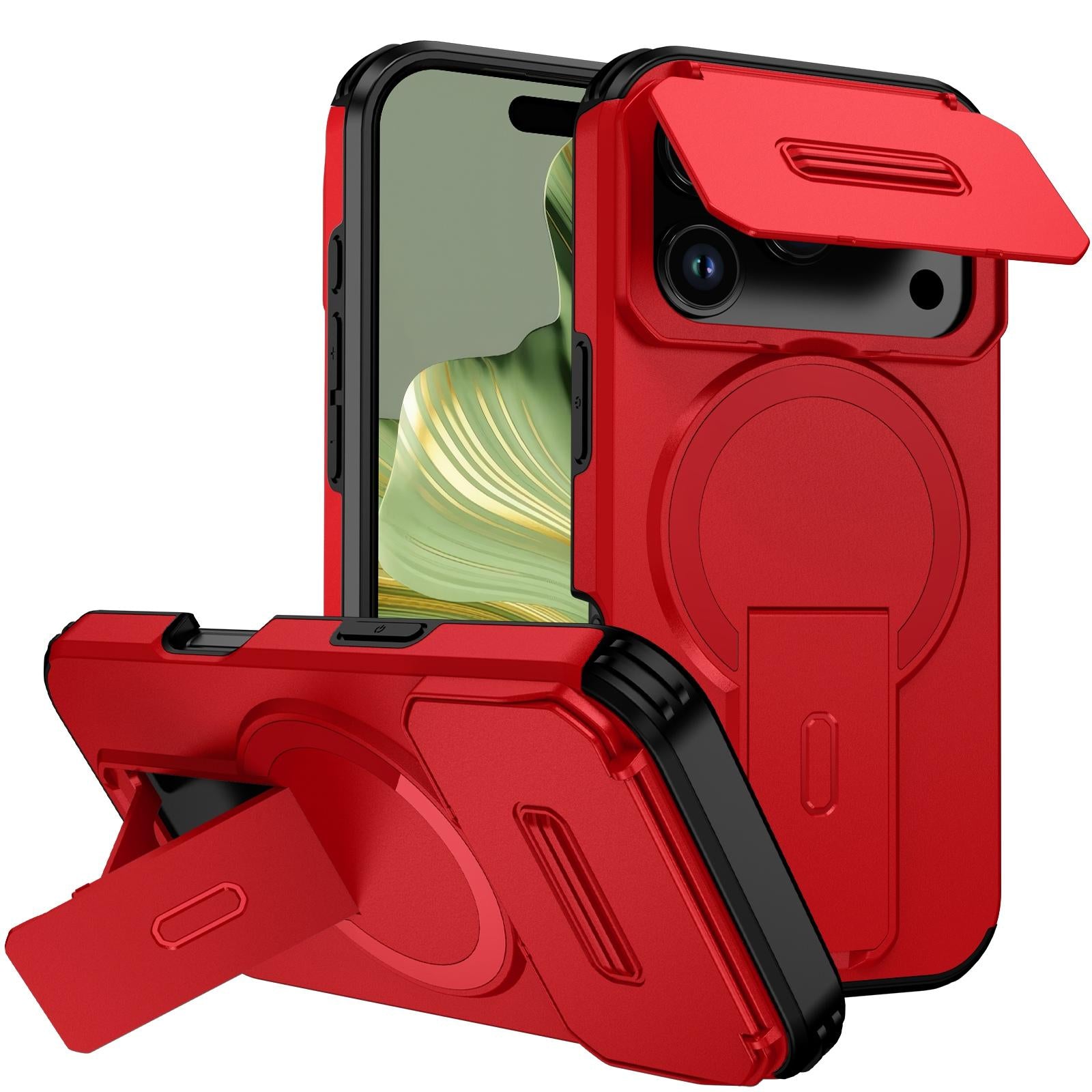 Compatible with iPhone 18 Pro Sliding Camshield MagSafe Holder Phone Case - Red