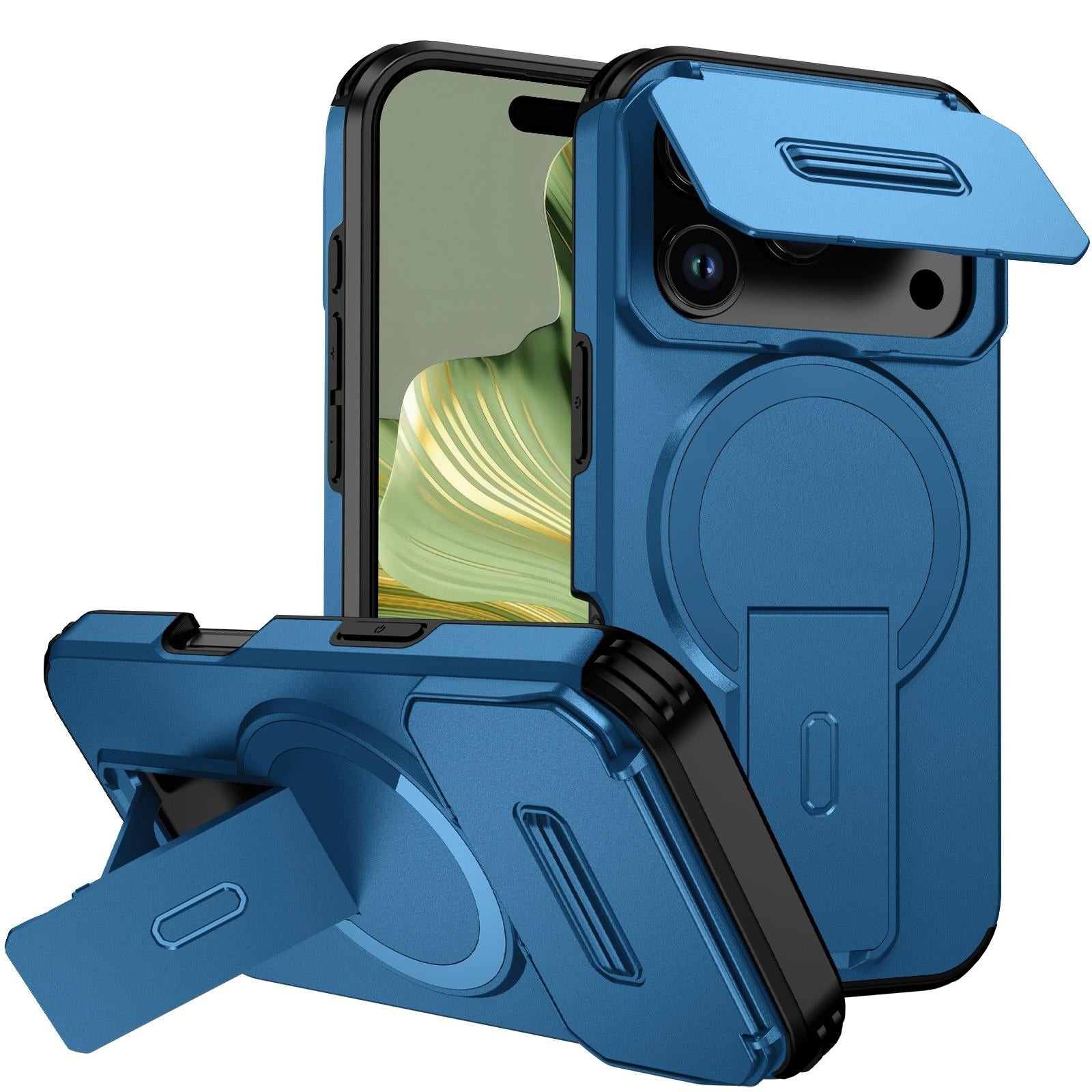 Compatible with iPhone 18 Pro Sliding Camshield MagSafe Holder Phone Case - Blue