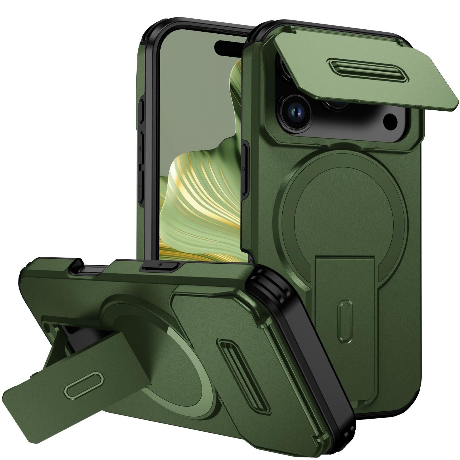Compatible with iPhone 18 Pro Sliding Camshield MagSafe Holder Phone Case - Green