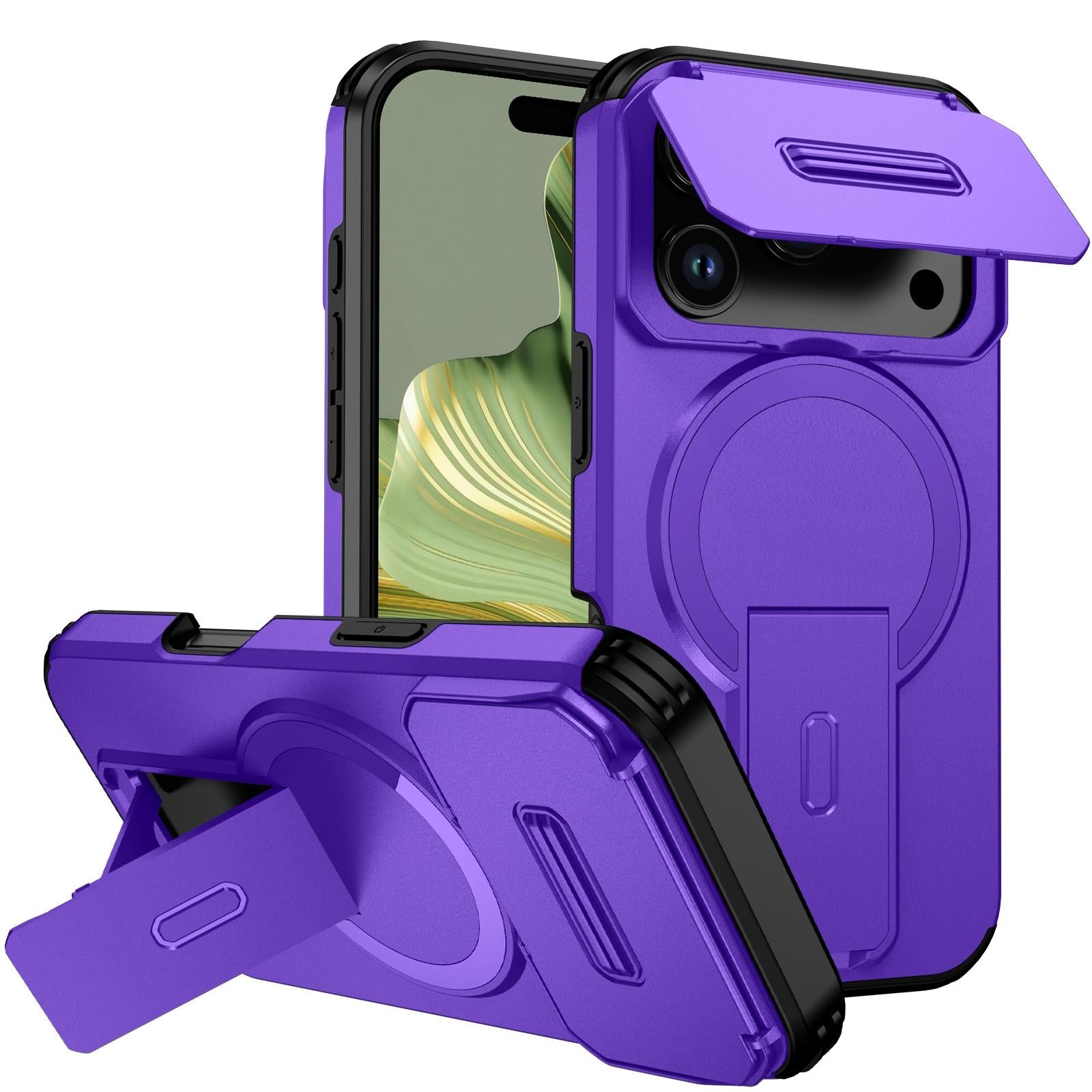 Compatible with iPhone 18 Pro Sliding Camshield MagSafe Holder Phone Case - Purple