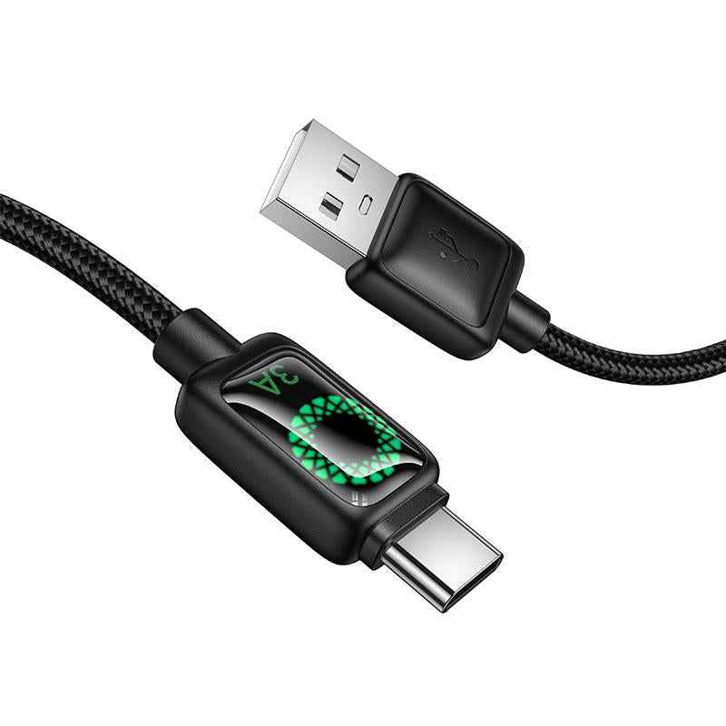 Uniqbuy For hoco U146 Mundo 1.2m 3A USB to Type-C Charging Data Cable with LED(Black)