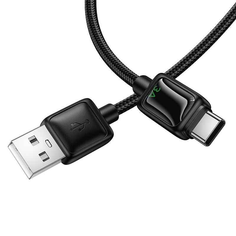 Uniqbuy For hoco U146 Mundo 1.2m 3A USB to Type-C Charging Data Cable with LED(Black)
