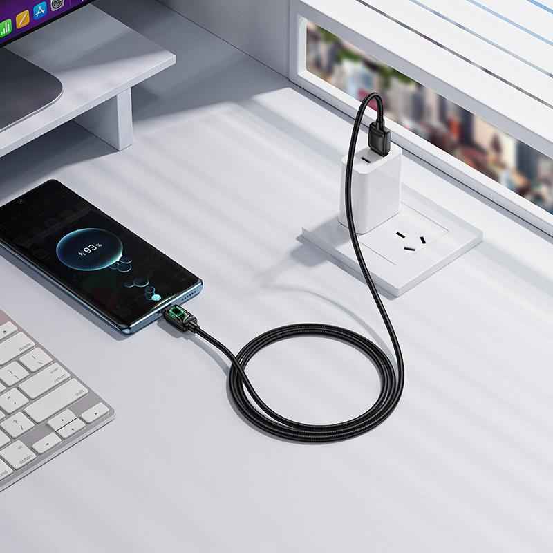 Uniqbuy For hoco U146 Mundo 1.2m 3A USB to Type-C Charging Data Cable with LED(Black)