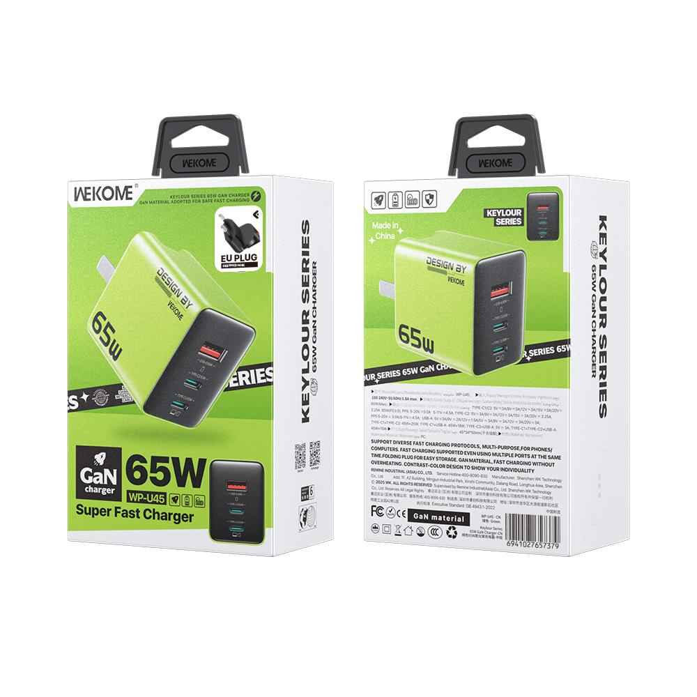 Uniqbuy For WK WP-U45 Keylour 65W Type-Cx2, USB GaN Charger, Plug:EU Plug(Green)
