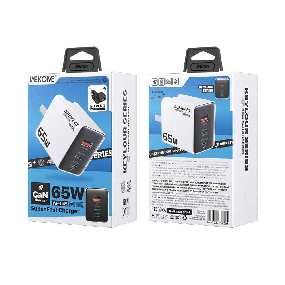 Uniqbuy For WK WP-U45 Keylour 65W Type-Cx2, USB GaN Charger, Plug:EU Plug(White)