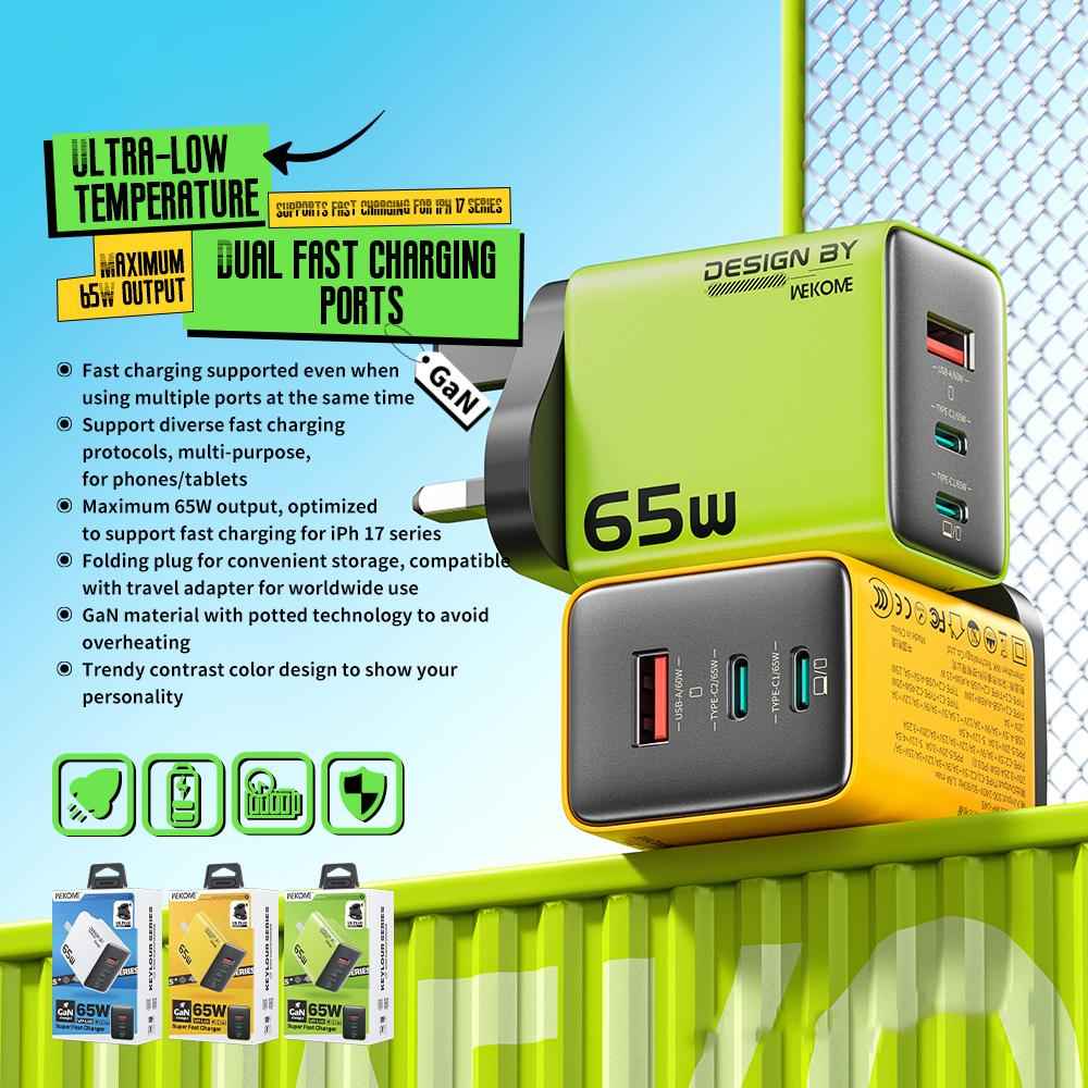 Uniqbuy For WK WP-U45 Keylour 65W Type-Cx2, USB GaN Charger, Plug:UK Plug(Green)