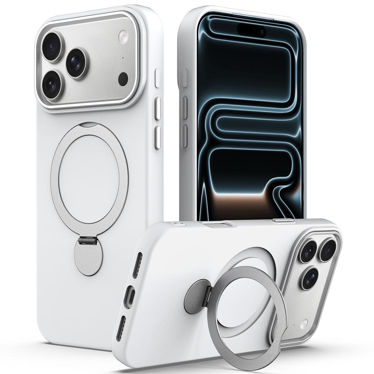 Compatible with iPhone 18 Pro Gen1.5 Pivot Ring Holder TPU Dual-Layer PC Phone Case - White