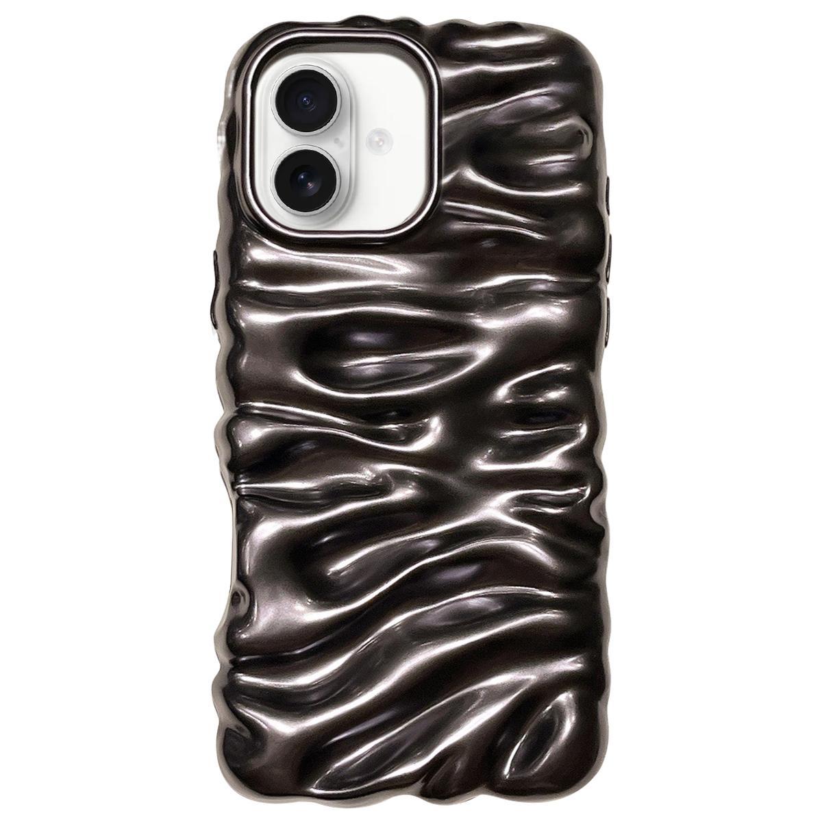 Compatible with iPhone 18 Cream Texture Electroplating TPU Full Coverage Phone Case - Matte Black