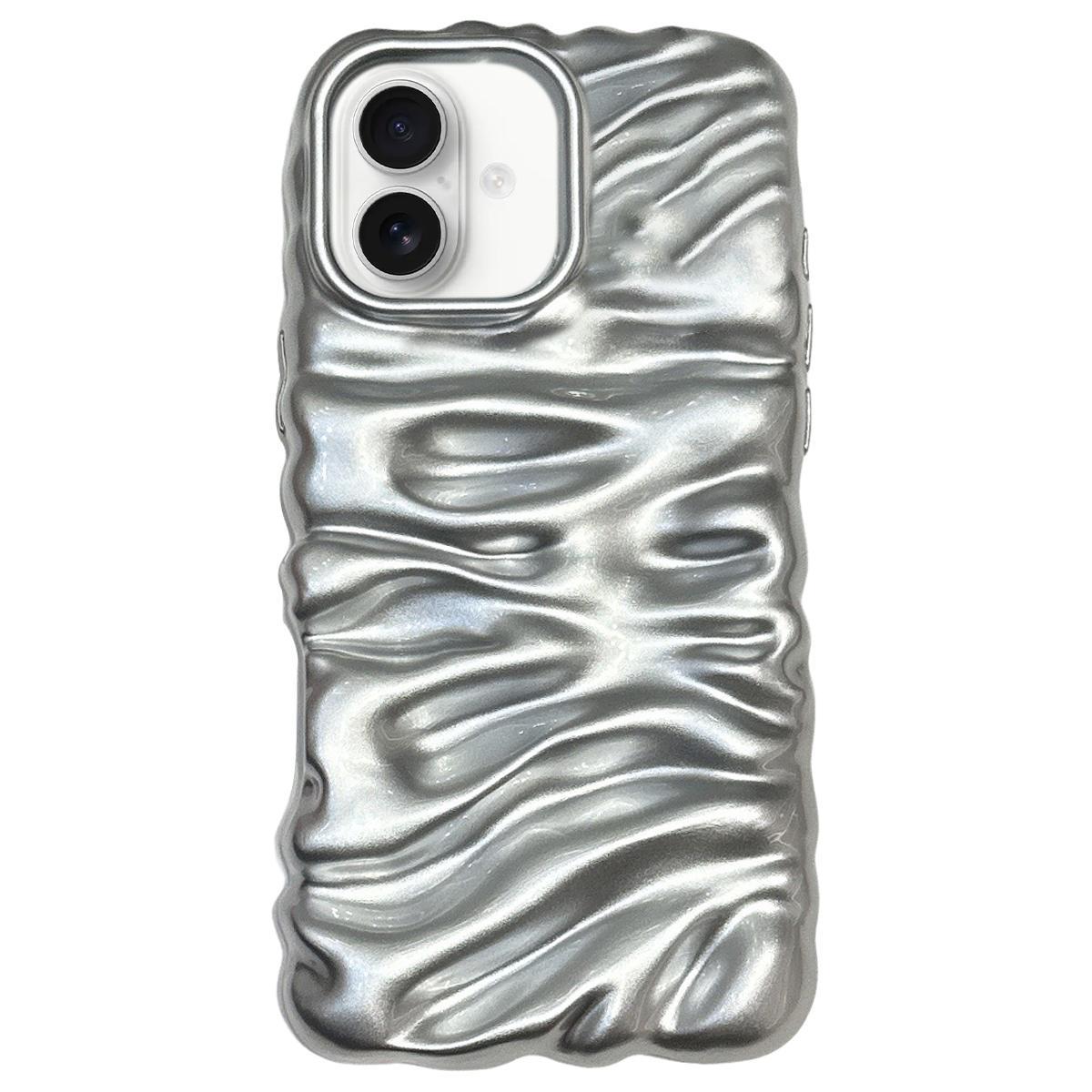 Compatible with iPhone 18 Cream Texture Electroplating TPU Full Coverage Phone Case - Silver