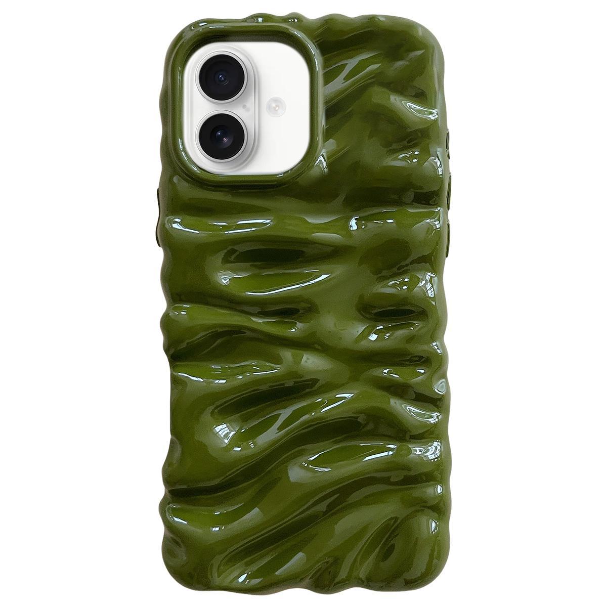 Compatible with iPhone 18 Cream Texture Electroplating TPU Full Coverage Phone Case - Army Green