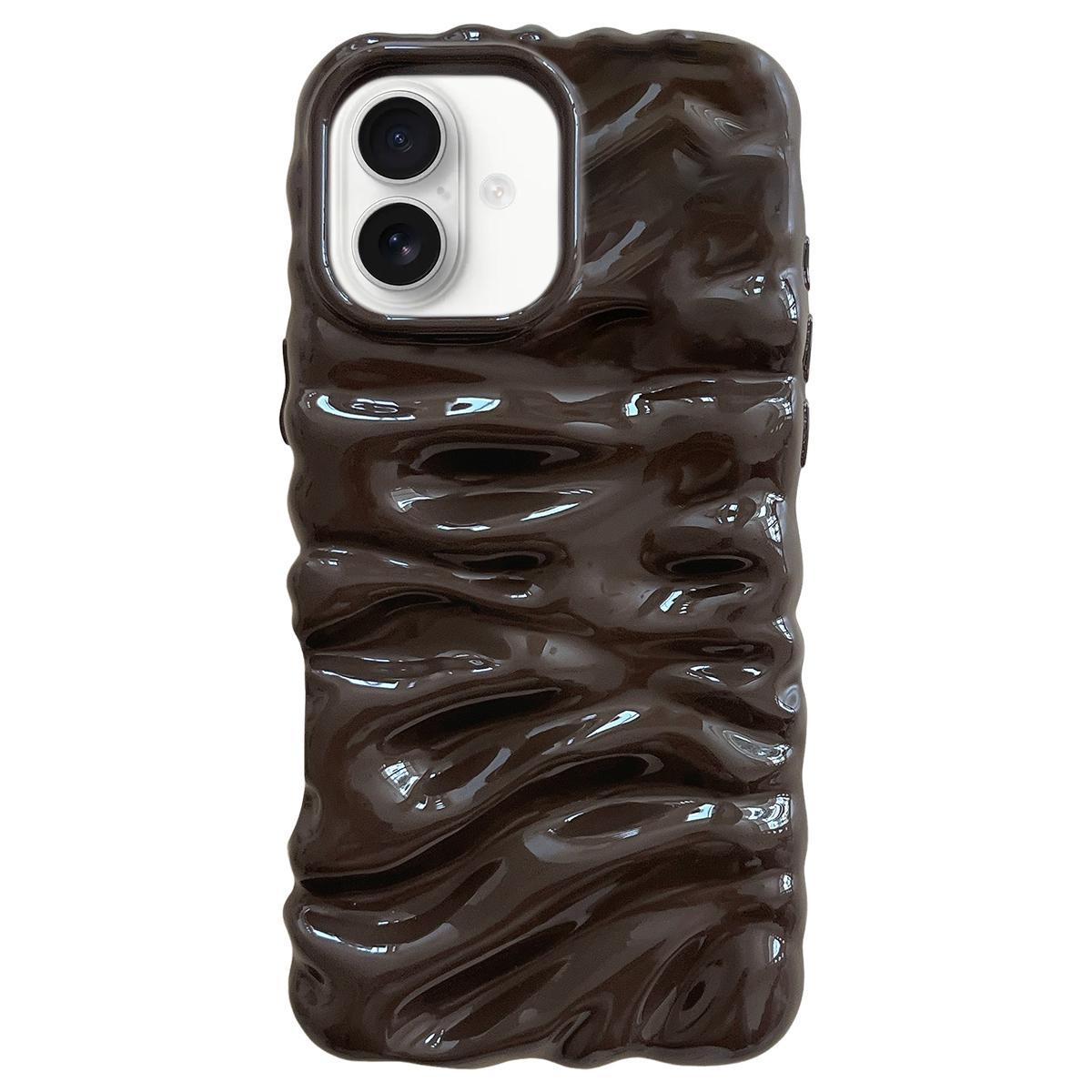 Compatible with iPhone 18 Cream Texture Electroplating TPU Full Coverage Phone Case - Chocolate