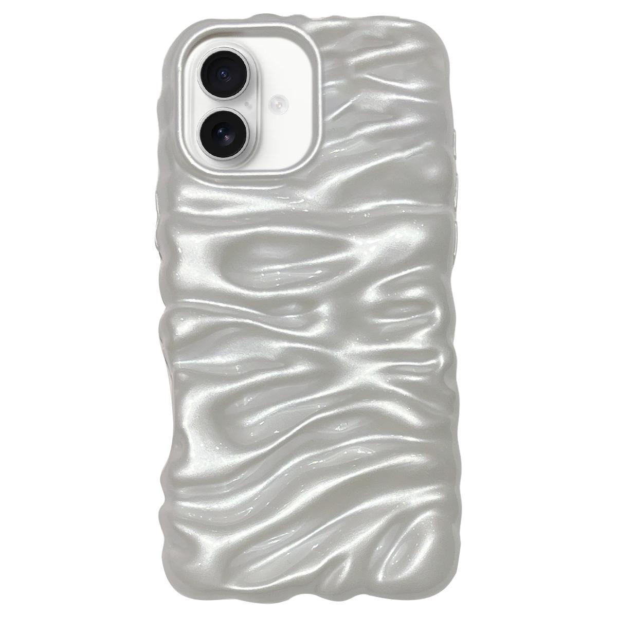 Compatible with iPhone 18 Cream Texture Electroplating TPU Full Coverage Phone Case - Pearl White
