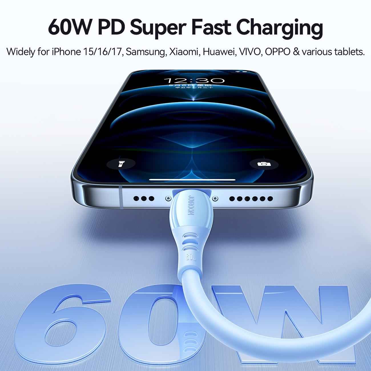 Uniqbuy For JOYROOM S-A59 Vibrant Series 60W Type-C to Type-C Fast Charging Data Cable, Length:1.2m(Blue)