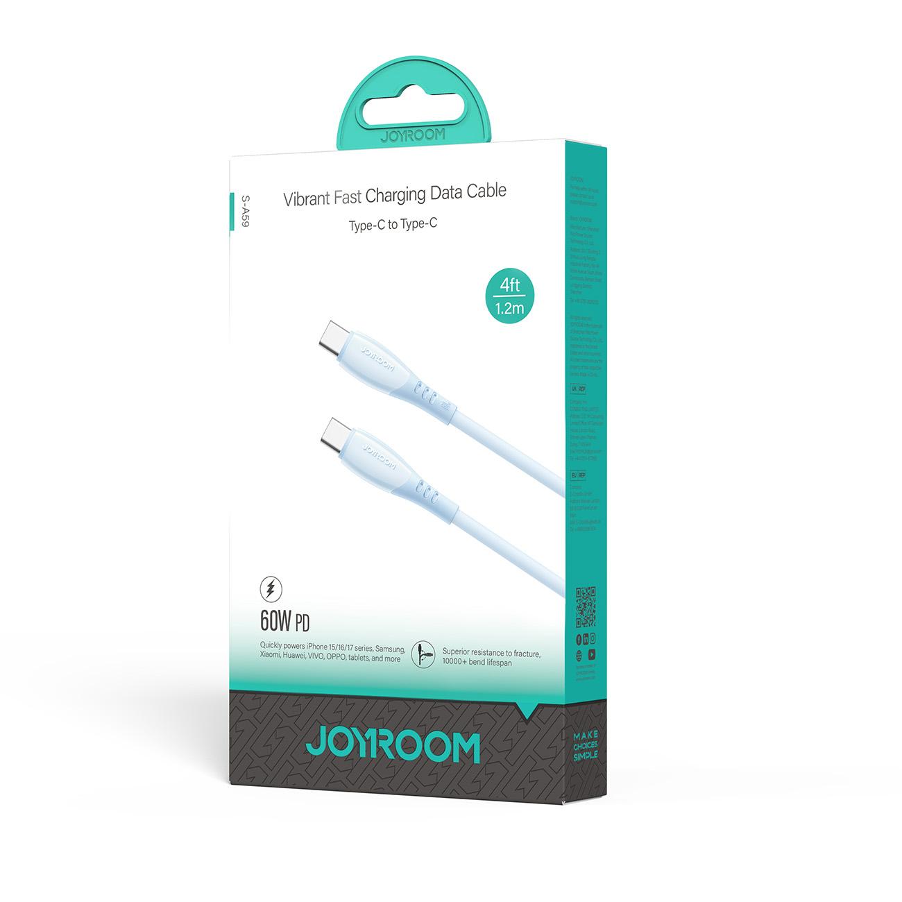 JOYROOM S-A59 Vibrant Series 60W Type-C to Type-C Fast Charging Data Cable, Length:1.2m(Blue)