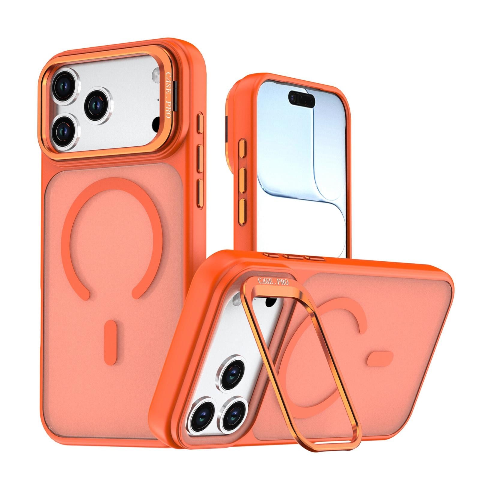 Compatible with iPhone 18 Pro Bright Color Frosted Skin-feel Camera Bracket Magsafe Phone Case - Orange