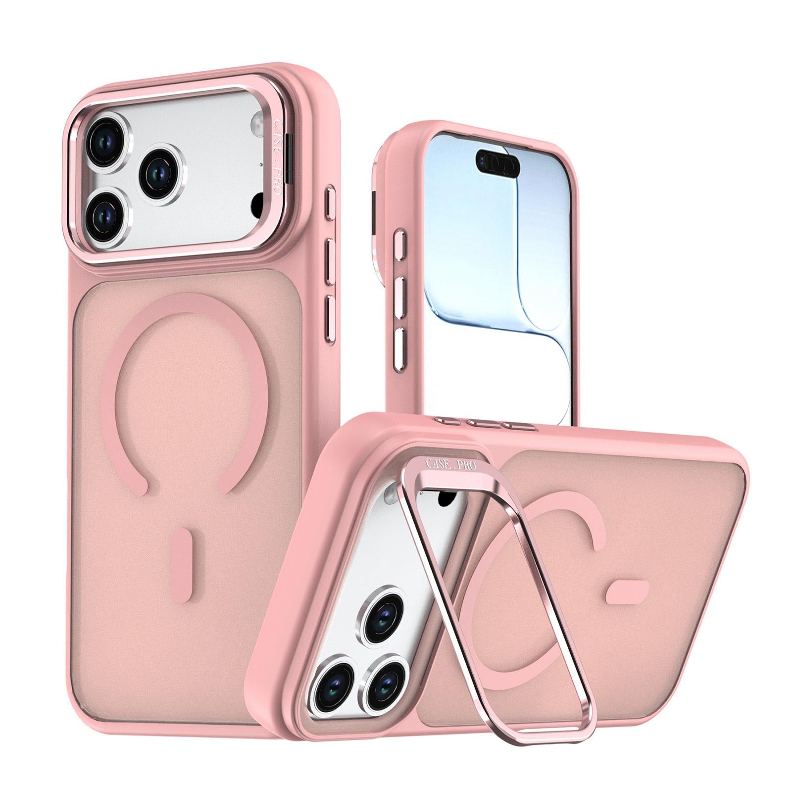Compatible with iPhone 18 Pro Bright Color Frosted Skin-feel Camera Bracket Magsafe Phone Case - Pink