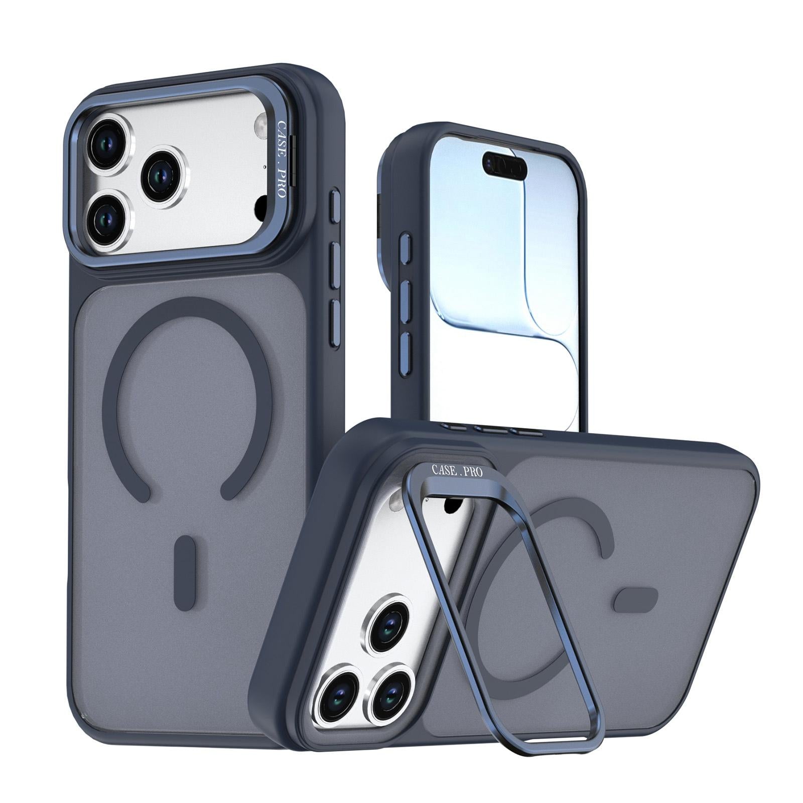 Compatible with iPhone 18 Pro Bright Color Frosted Skin-feel Camera Bracket Magsafe Phone Case - Blue