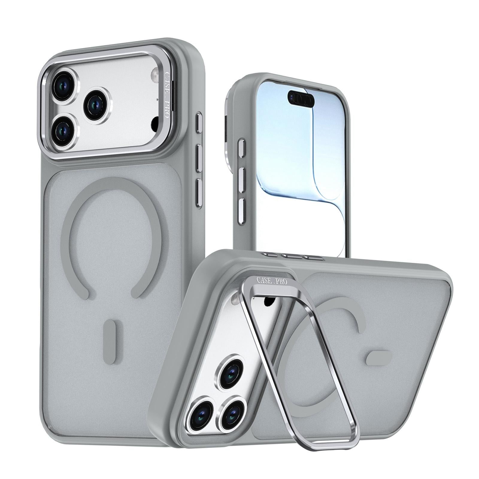 Compatible with iPhone 18 Pro Bright Color Frosted Skin-feel Camera Bracket Magsafe Phone Case - Grey