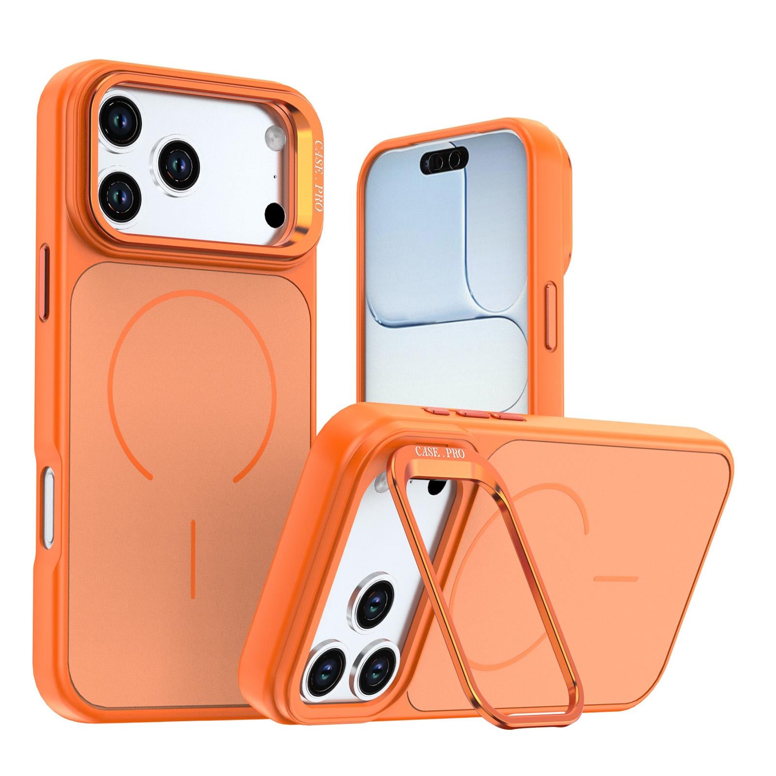 Compatible with iPhone 18 Pro Bright Color Contrast Skin-feel Camera Bracket Magsafe Phone Case - Orange