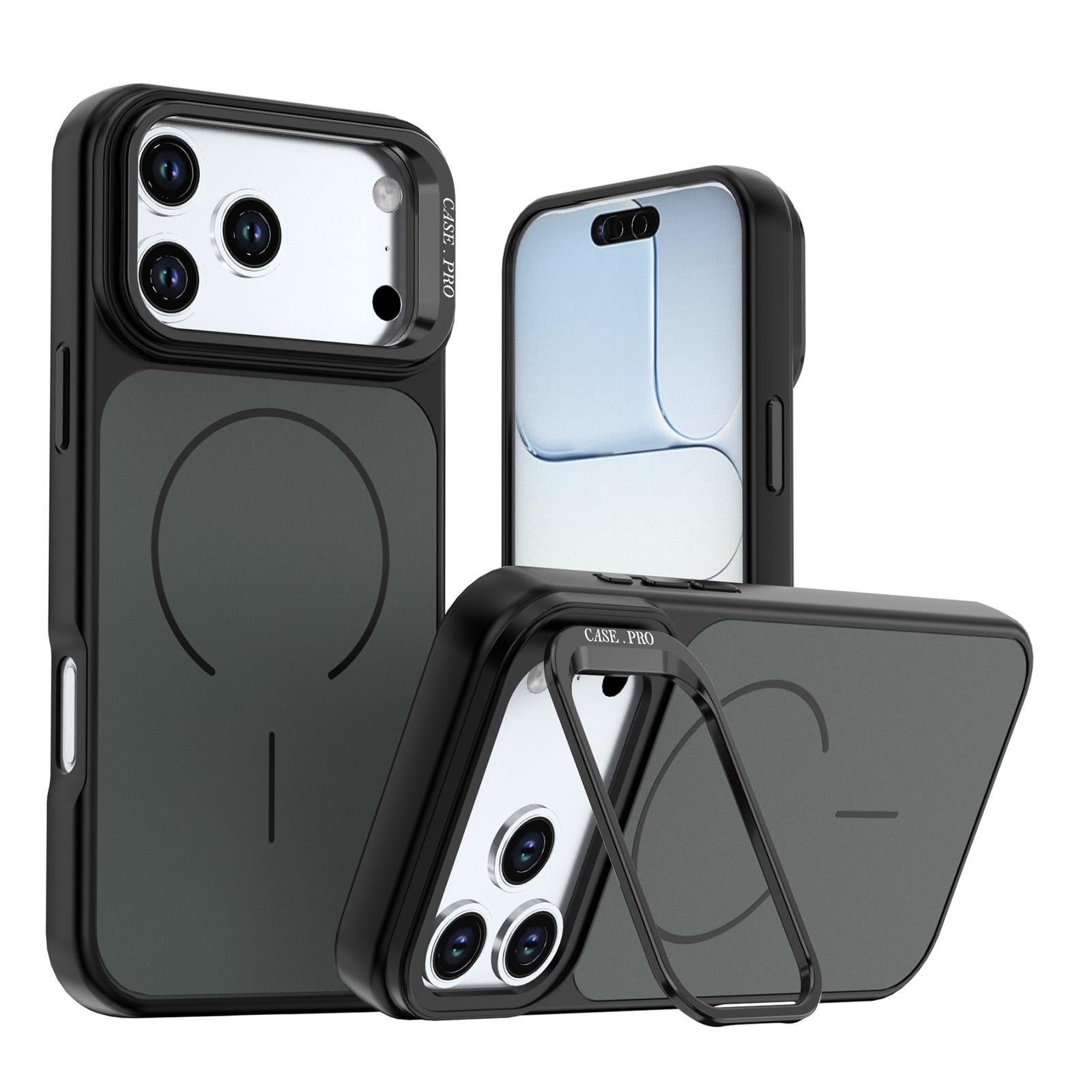 Compatible with iPhone 18 Pro Bright Color Contrast Skin-feel Camera Bracket Magsafe Phone Case - Black