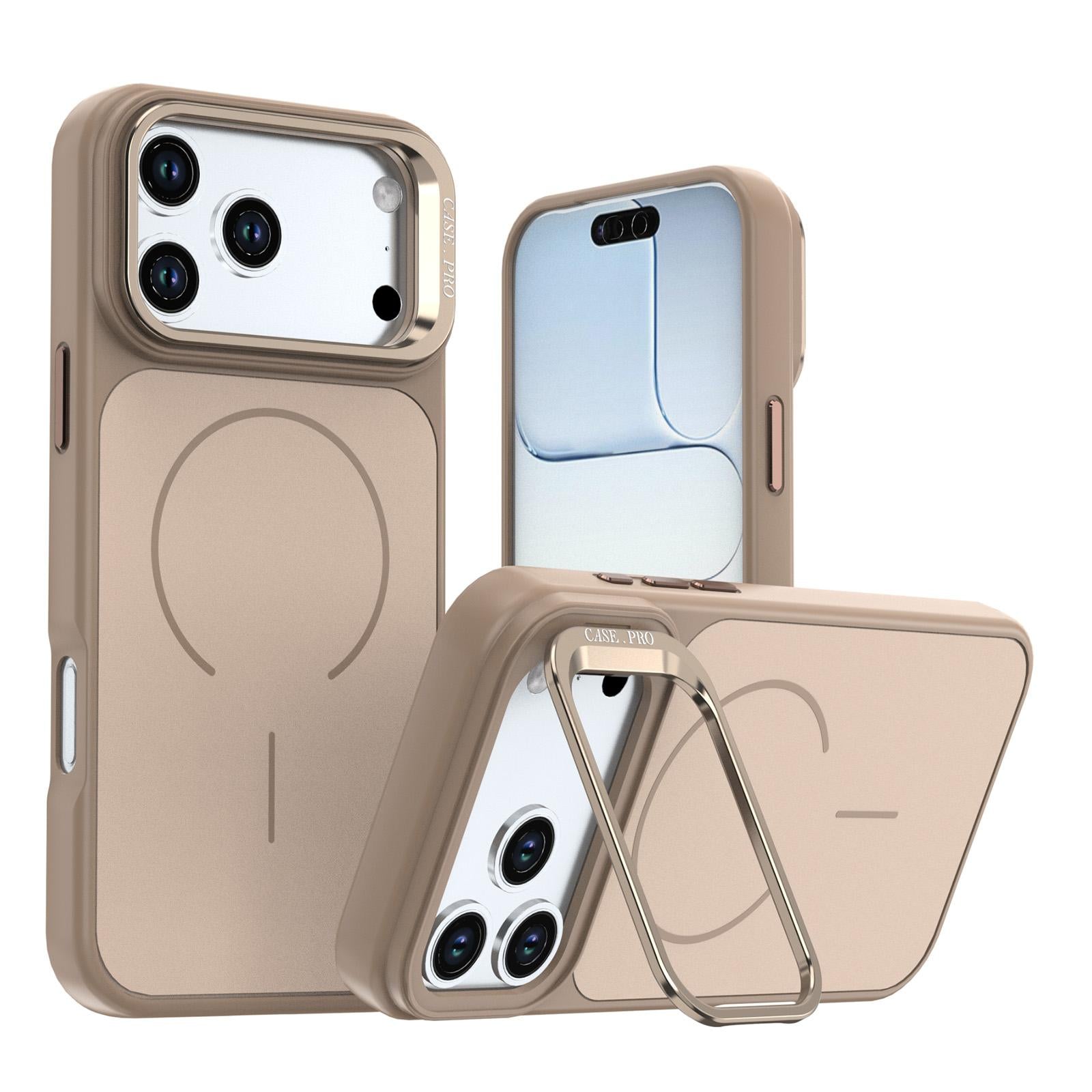 Compatible with iPhone 18 Pro Bright Color Contrast Skin-feel Camera Bracket Magsafe Phone Case - Desert Gold