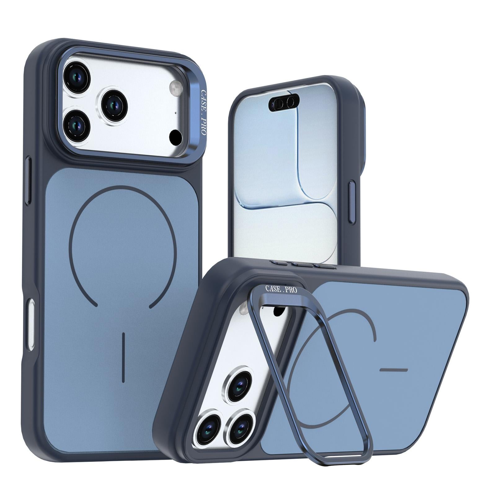 Compatible with iPhone 18 Pro Bright Color Contrast Skin-feel Camera Bracket Magsafe Phone Case - Blue
