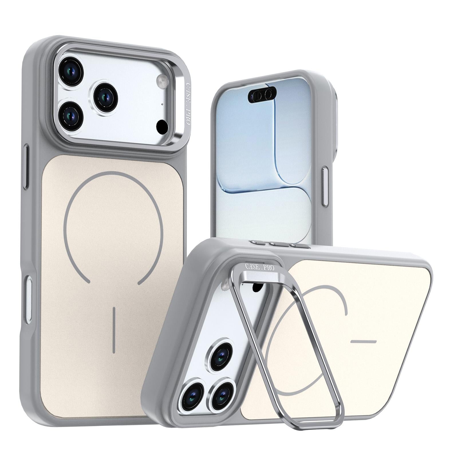 Compatible with iPhone 18 Pro Bright Color Contrast Skin-feel Camera Bracket Magsafe Phone Case - Grey