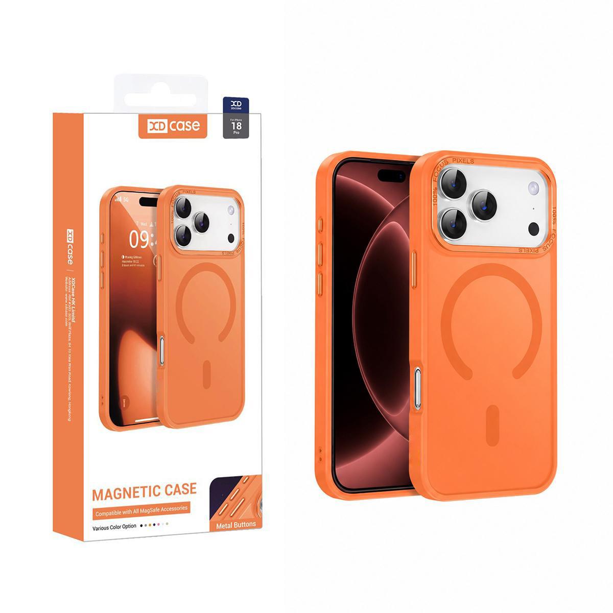 Compatible with iPhone 18 Pro XDcase Metal Lens Frame Skin Feel Magnetic Phone Case - Orange