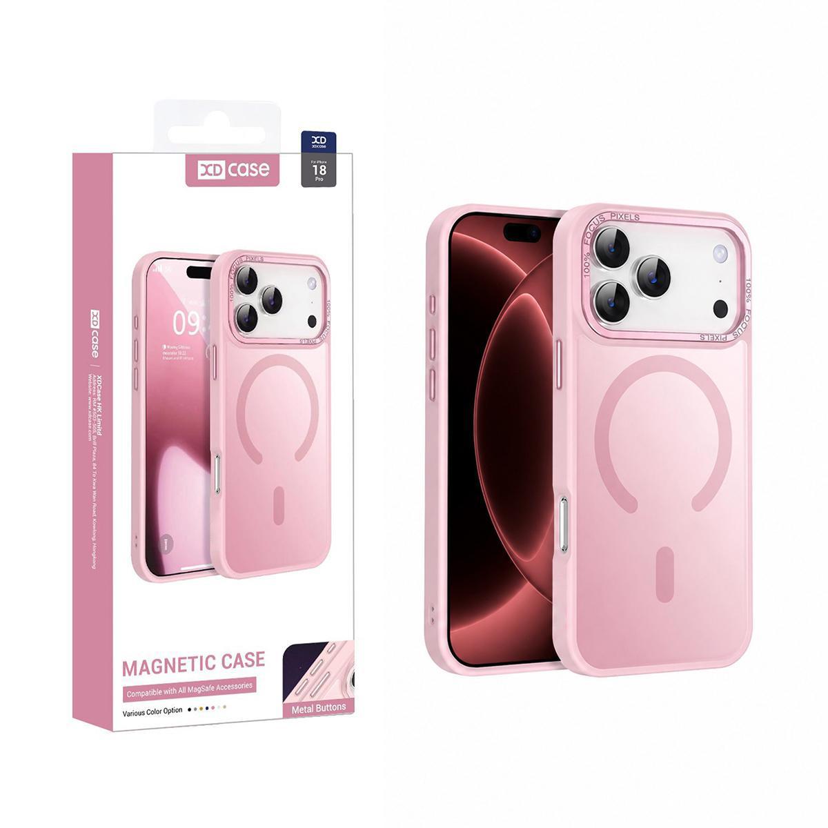Compatible with iPhone 18 Pro XDcase Metal Lens Frame Skin Feel Magnetic Phone Case - Pink